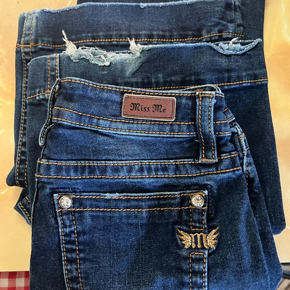 Miss Me Blue Flare Leg Jeans with Distressed Details 28/34